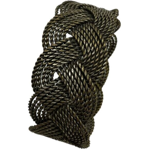Braided Metal Bracelet Cuff Bracelet Woven Design Antique Bronze Finish - Picture 4 of 5